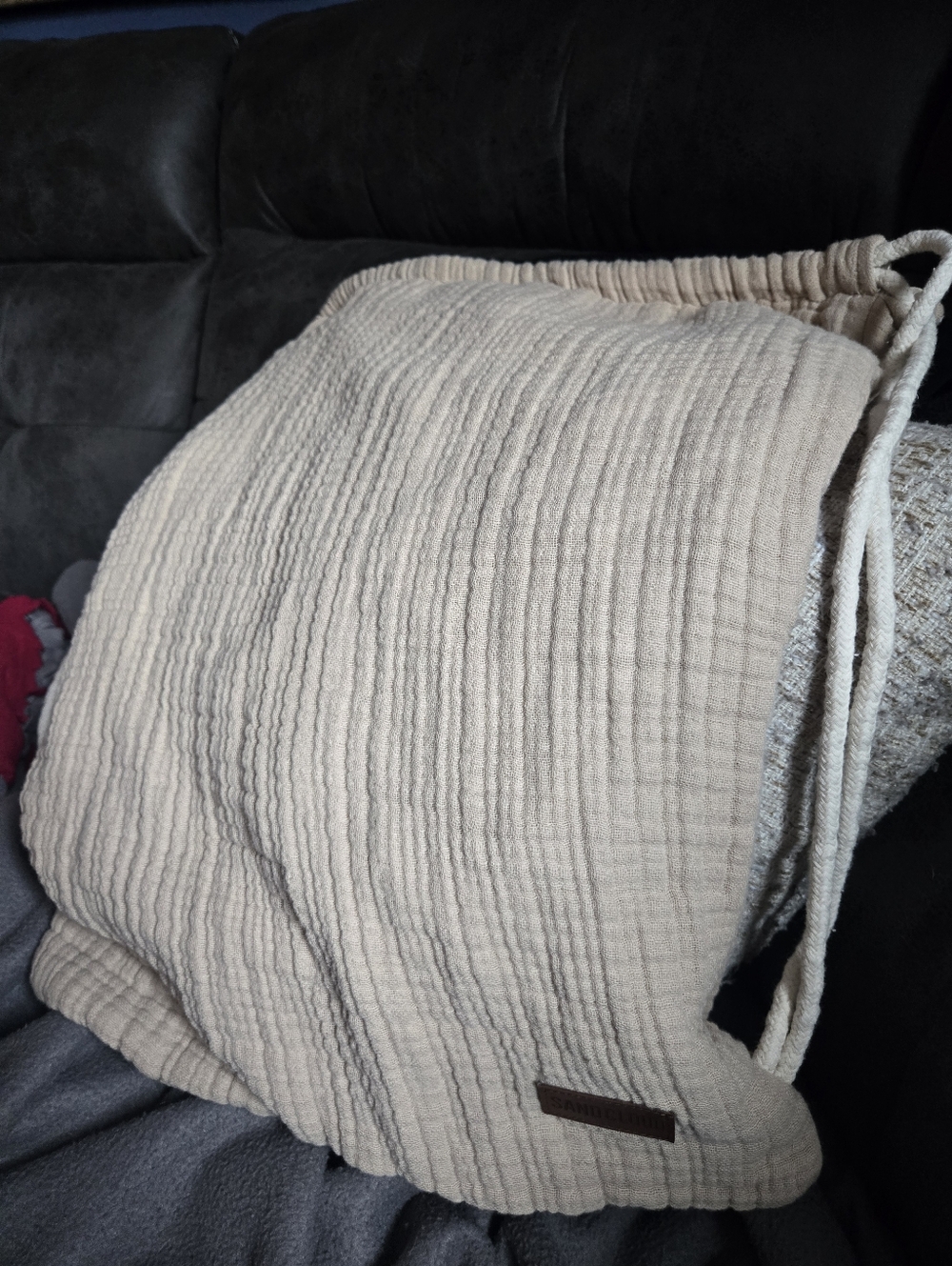 Creamy Beige Drawstring Bag